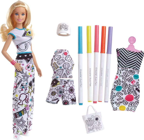 Barbie Crayola Color-in Fashions, Blonde Mattel Includes 3 Outfits & Markers